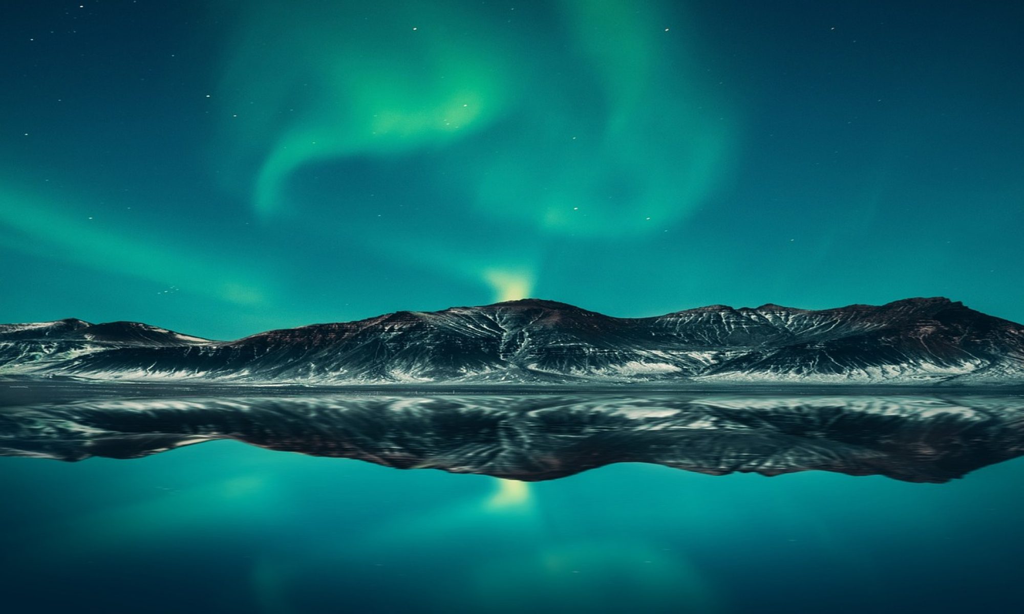 mountains, river, night, nature, aurora borealis, northern lights