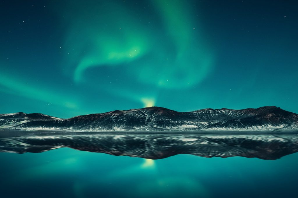 mountains, river, night, nature, aurora borealis, northern lights